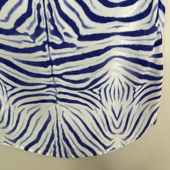 Equipment Small S Bright White Blue Silk Riley Endangered Tee Multi Tiger Stripe - Picture 4 of 10